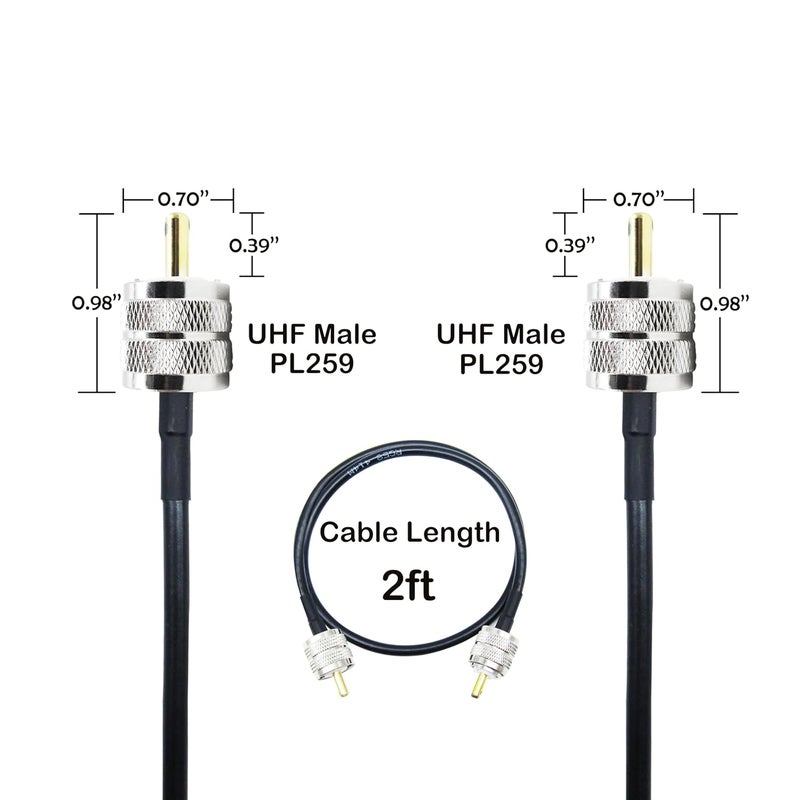 Rydocyee RG58 Coaxial Cable 2 Feet Solid Copper, UHF Male PL-259 to UHF Male PL-259 Low Loss, CB Coax Cable for SWR Meter, CB Radio, Antenna Tuner, Ham Radio, Police Scanner (2FT) - Image 4